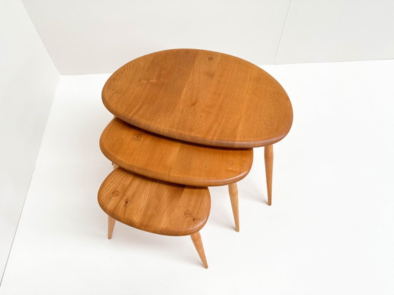 Image 1 of 3X 1960S Lucian Ercolani For Ercol Model 354 Pebble Nesting Tables 