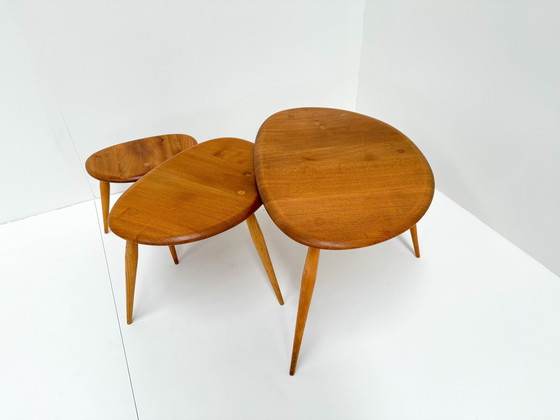 Image 1 of 3X 1960S Lucian Ercolani For Ercol Model 354 Pebble Nesting Tables 