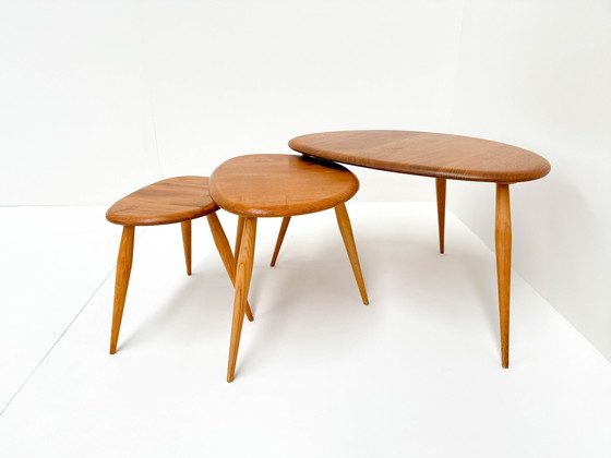 Image 1 of 3X 1960S Lucian Ercolani For Ercol Model 354 Pebble Nesting Tables 