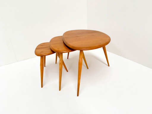 3X 1960S Lucian Ercolani For Ercol Model 354 Pebble Nesting Tables 