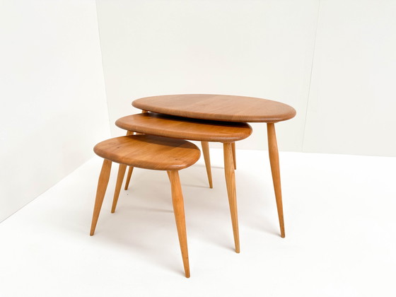 Image 1 of 3X 1960S Lucian Ercolani For Ercol Model 354 Pebble Nesting Tables 