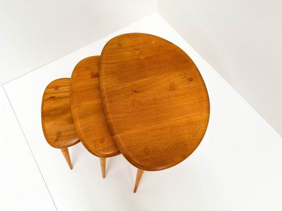 Image 1 of 3X 1960S Lucian Ercolani For Ercol Model 354 Pebble Nesting Tables 
