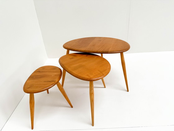Image 1 of 3X 1960S Lucian Ercolani For Ercol Model 354 Pebble Nesting Tables 
