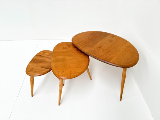 Image 1 of 3X 1960S Lucian Ercolani For Ercol Model 354 Pebble Nesting Tables 