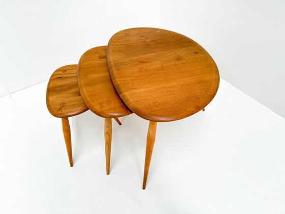 Image 1 of 3X 1960S Lucian Ercolani For Ercol Model 354 Pebble Nesting Tables 