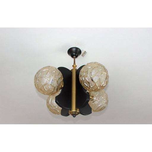 Vintage wood and worm cast brass suspension by Wortmann and Fliz, Germany 1970