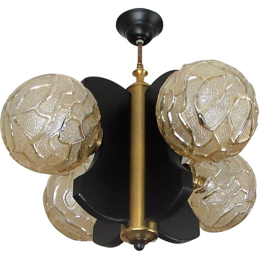 Vintage wood and worm cast brass suspension by Wortmann and Fliz, Germany 1970