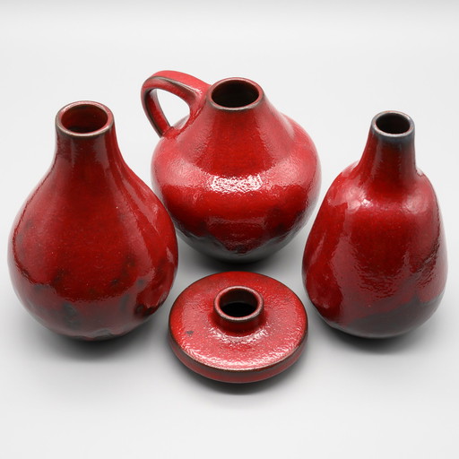 2x Töpferei Studio Ceramic Oxblood Red Glaze Vase by Hartwig Heyne