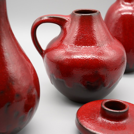 Image 1 of 2x Töpferei Studio Ceramic Oxblood Red Glaze Vase by Hartwig Heyne