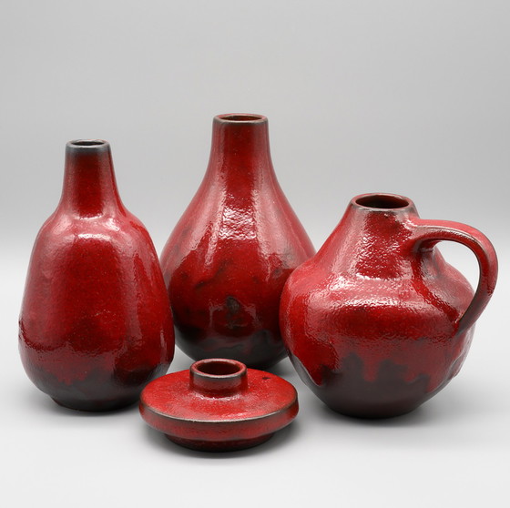 Image 1 of 2x Töpferei Studio Ceramic Oxblood Red Glaze Vase by Hartwig Heyne