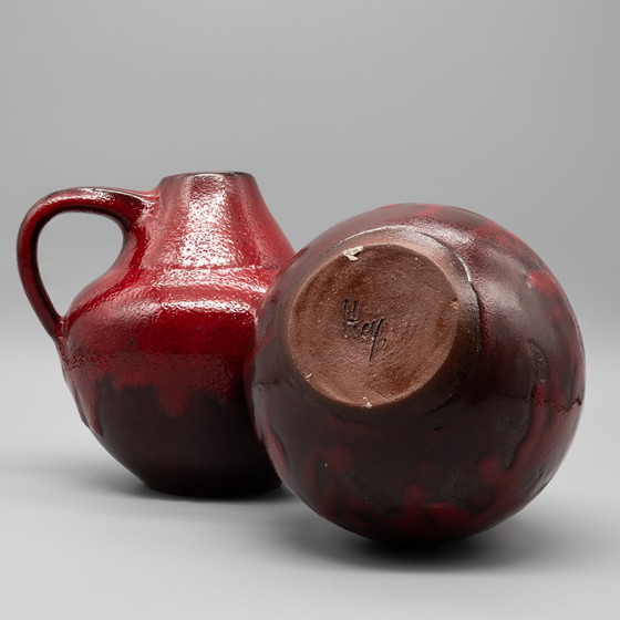 Image 1 of 2x Töpferei Studio Ceramic Oxblood Red Glaze Vase by Hartwig Heyne