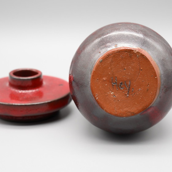 Image 1 of 2x Töpferei Studio Ceramic Oxblood Red Glaze Vase by Hartwig Heyne