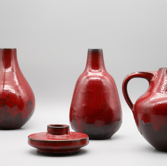 Image 1 of 2x Töpferei Studio Ceramic Oxblood Red Glaze Vase by Hartwig Heyne