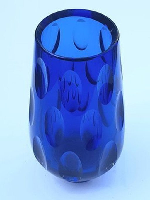 Cobalt Blue Vase With Lens Cut Decor From Wmf, 1960S