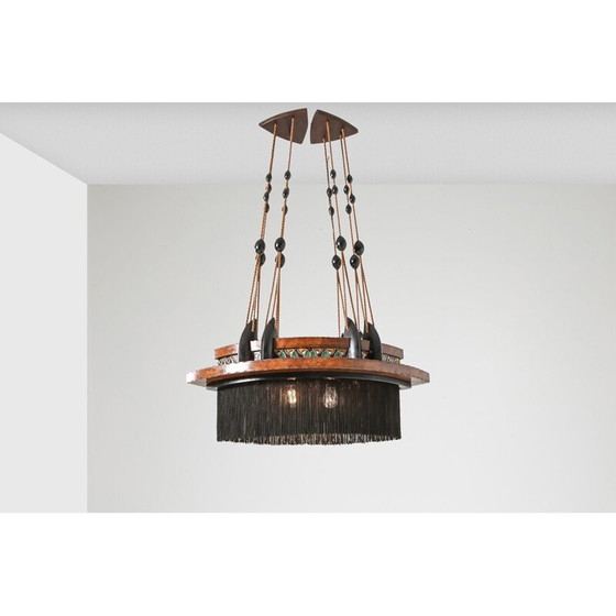 Image 1 of Lampadario vintage in legno e piombo in stile art déco, Paesi Bassi, 1920