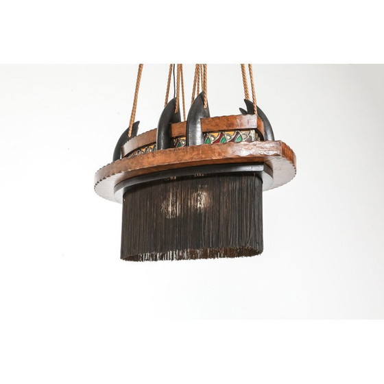 Image 1 of Lampadario vintage in legno e piombo in stile art déco, Paesi Bassi, 1920