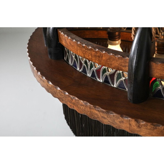 Image 1 of Lampadario vintage in legno e piombo in stile art déco, Paesi Bassi, 1920