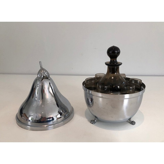 Image 1 of Vintage silver plated and smoked glass liquor cabinet, 1970