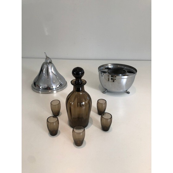 Image 1 of Vintage silver plated and smoked glass liquor cabinet, 1970