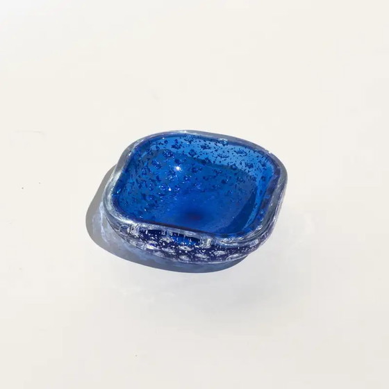 Image 1 of Vintage Murano bowl from the 1960s in blue murano glass with silver metal flakes