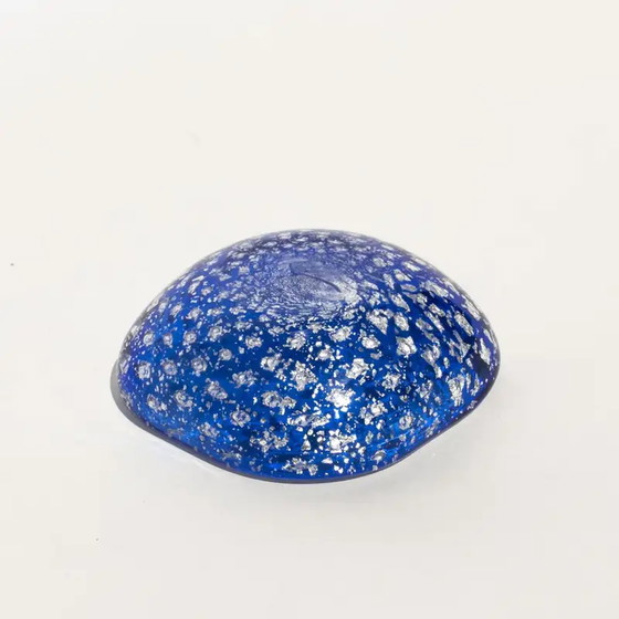 Image 1 of Vintage Murano bowl from the 1960s in blue murano glass with silver metal flakes