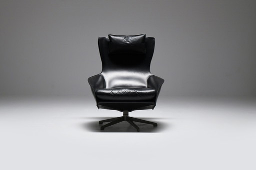 Stunning & rare black leather Cab 423 by Mario Bellini for Cassina