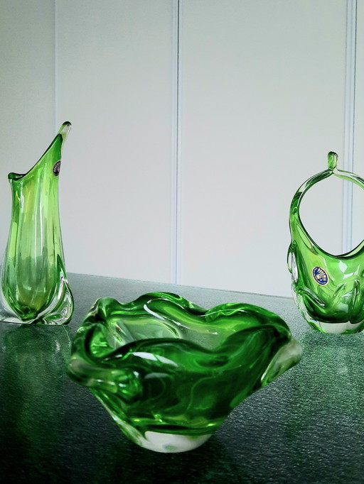 3x Bohemia crystal vases