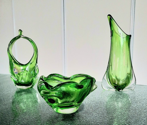 3x Bohemia crystal vases