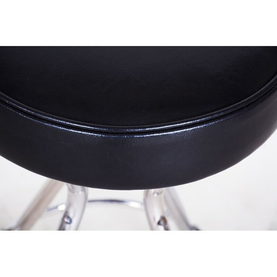 Image 1 of Sgabello da bar vintage in pelle nera, anni '30