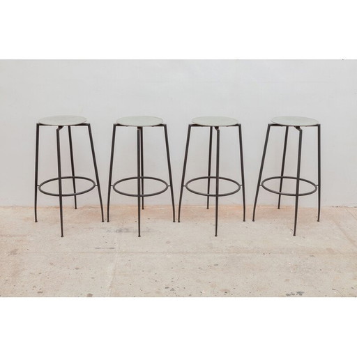 Set of 4 vintage Wrought Iron Industrial Foot Stools by Foraform, Norway 1980s