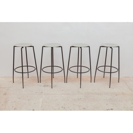 Image 1 of Set of 4 vintage Wrought Iron Industrial Foot Stools by Foraform, Norway 1980s