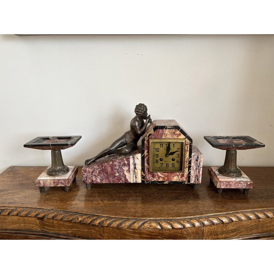 Image 1 of Orologio da camino in marmo vintage Art Déco, Francia