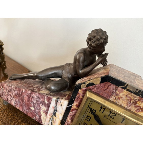 Image 1 of Orologio da camino in marmo vintage Art Déco, Francia