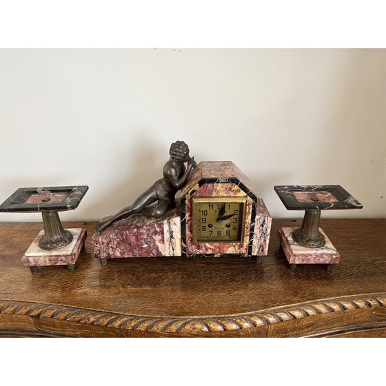 Image 1 of Orologio da camino in marmo vintage Art Déco, Francia