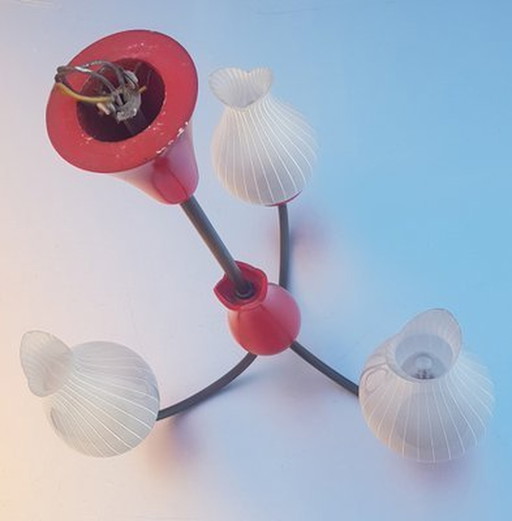 Tulip Ceiling Lamp In Red And White, 1950S