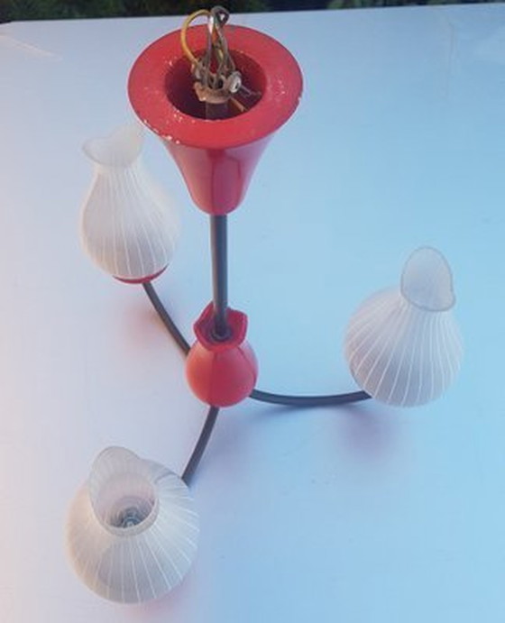 Image 1 of Tulip Ceiling Lamp In Red And White, 1950S