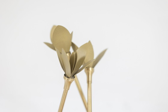 Image 1 of Matte Gold Brass Towel Holder With Wooden Base. Contemporary.