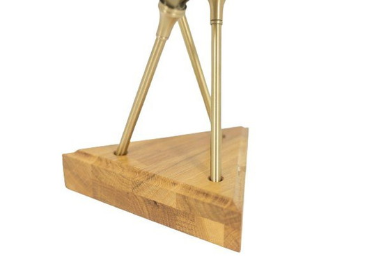 Image 1 of Matte Gold Brass Towel Holder With Wooden Base. Contemporary.