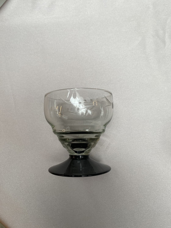 Image 1 of 4X Liqueur Glasses On Black Base With Engraved Ear of Corn