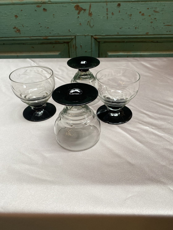 Image 1 of 4X Liqueur Glasses On Black Base With Engraved Ear of Corn