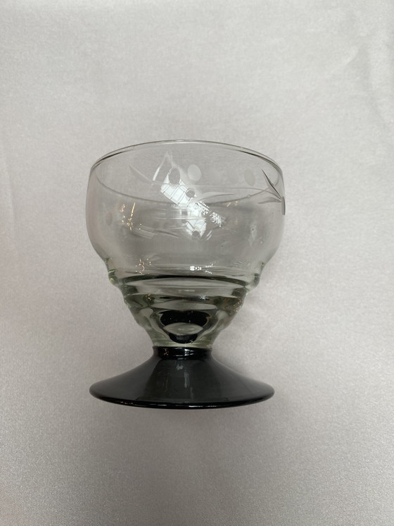 Image 1 of 4X Liqueur Glasses On Black Base With Engraved Ear of Corn