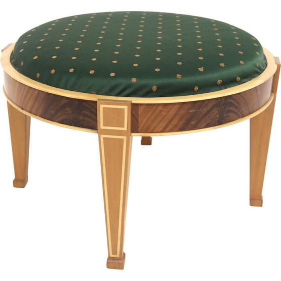 Image 1 of Vintage mahogany and fabric pouf, Sweden 1990