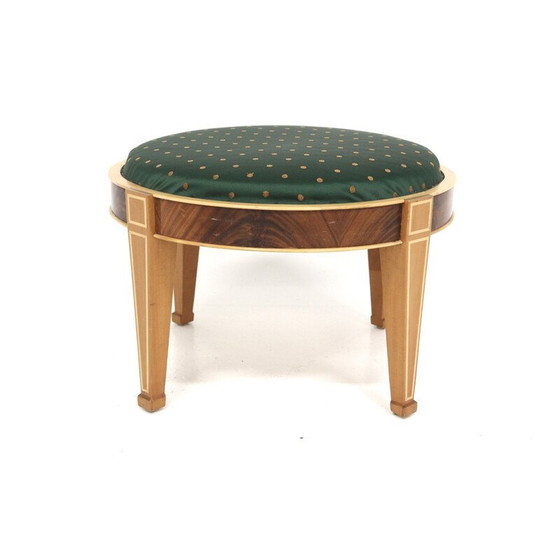 Image 1 of Vintage mahogany and fabric pouf, Sweden 1990