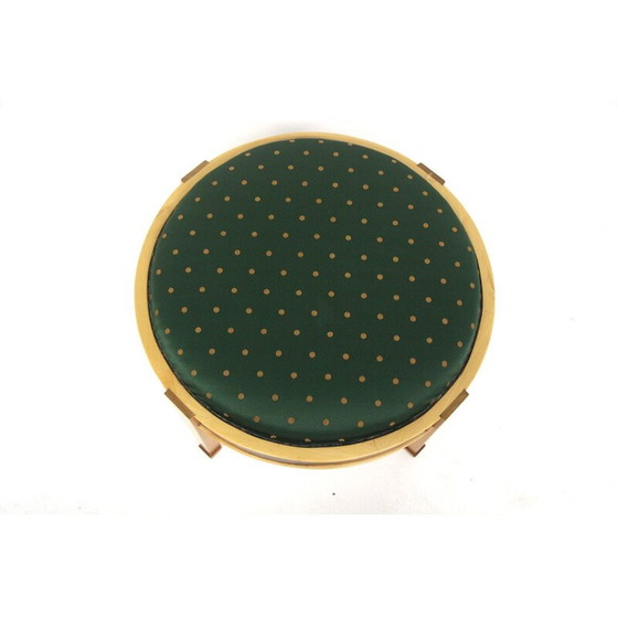Image 1 of Vintage mahogany and fabric pouf, Sweden 1990