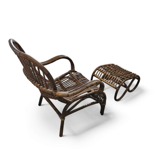 2 X Rattan Set ( Chair With Matching Foot Rest )