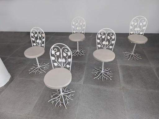 5X Sculptural Wrought Iron Garden Chairs