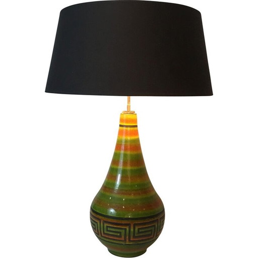 Lampada vintage in ceramica con motivo a chiave greca, Francia 1970