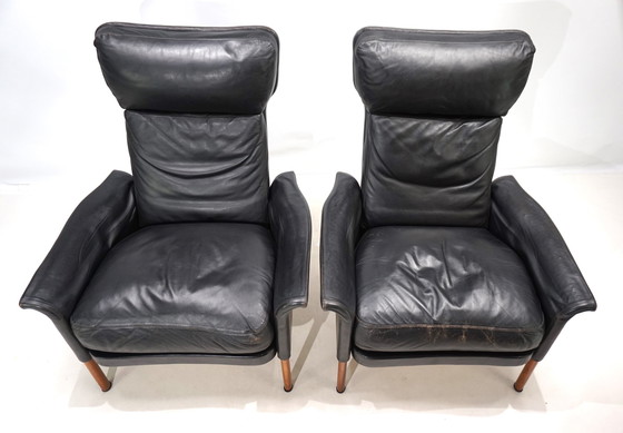 Image 1 of Hans Olsen set of 2 leather chairs with ottoman, 1960