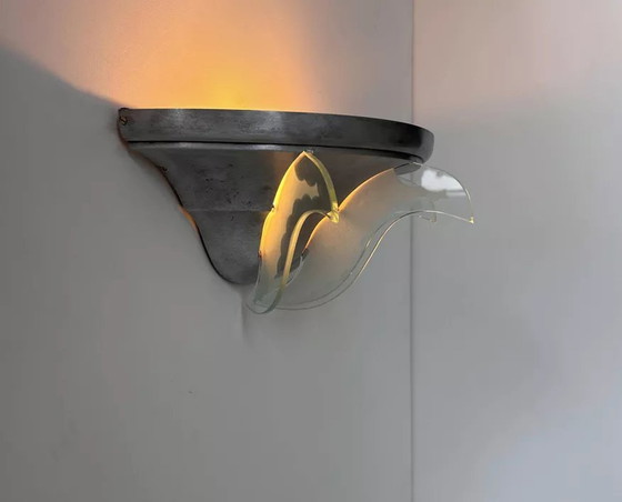 Image 1 of Vintage Art Deco Sconce, Brushed Metal And Glass, France 1930