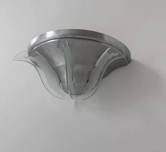 Image 1 of Vintage Art Deco Sconce, Brushed Metal And Glass, France 1930